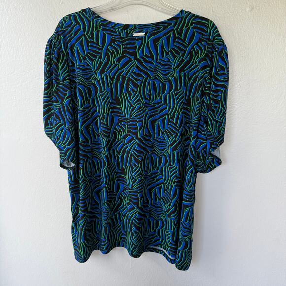 Michael Kors Liquid Knit blue black short sleeve blouse size 3X - Picture 8 of 10